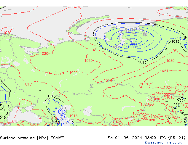 Atmosférický tlak ECMWF So 01.06.2024 03 UTC