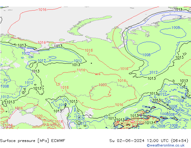 Luchtdruk (Grond) ECMWF zo 02.06.2024 12 UTC