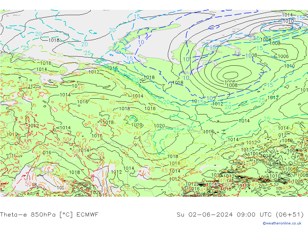 Theta-e 850hPa ECMWF  02.06.2024 09 UTC