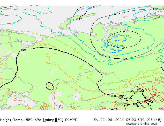 Height/Temp. 850 hPa ECMWF dom 02.06.2024 06 UTC