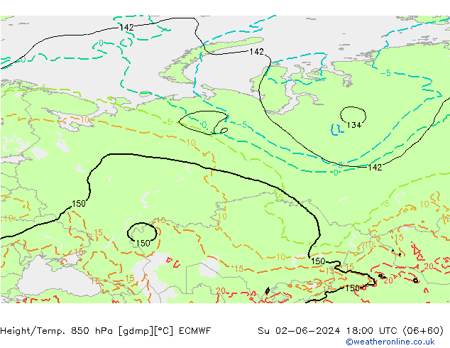 Z500/Yağmur (+YB)/Z850 ECMWF Paz 02.06.2024 18 UTC