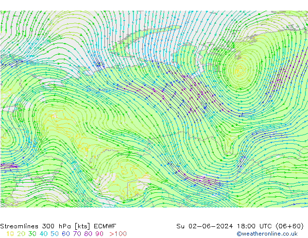 Ligne de courant 300 hPa ECMWF dim 02.06.2024 18 UTC