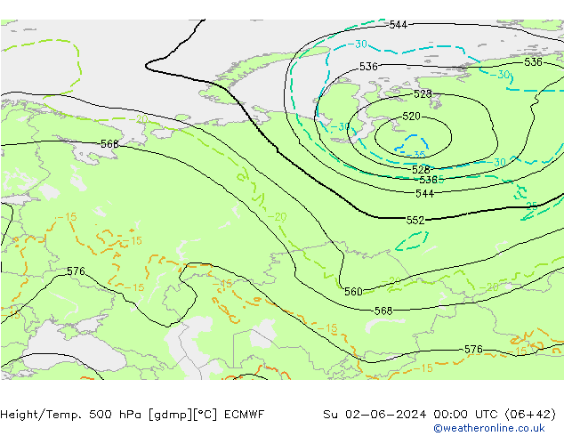 Height/Temp. 500 hPa ECMWF  02.06.2024 00 UTC