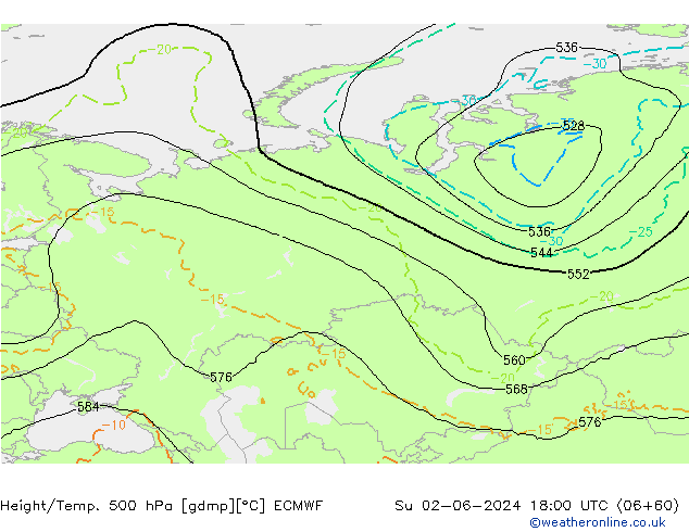 Z500/Yağmur (+YB)/Z850 ECMWF Paz 02.06.2024 18 UTC