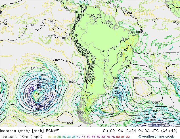 Isotaca (mph) ECMWF dom 02.06.2024 00 UTC