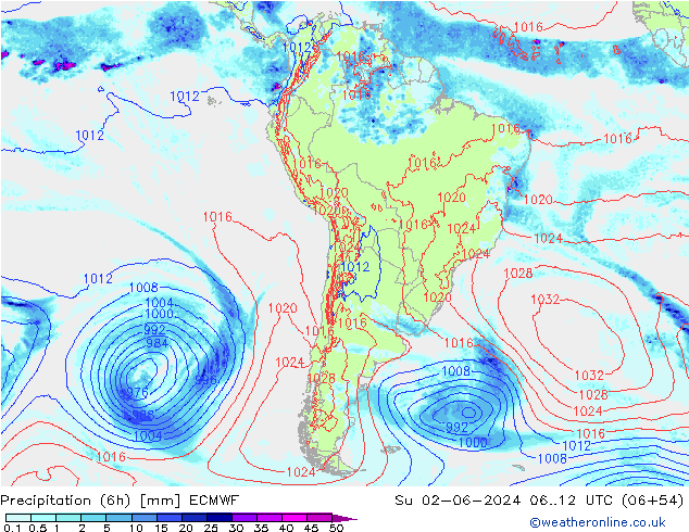 Z500/Rain (+SLP)/Z850 ECMWF dom 02.06.2024 12 UTC