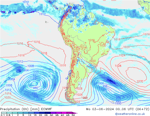 Z500/Rain (+SLP)/Z850 ECMWF Mo 03.06.2024 06 UTC