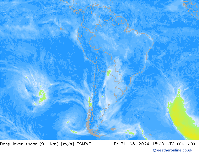 Deep layer shear (0-1km) ECMWF Pá 31.05.2024 15 UTC