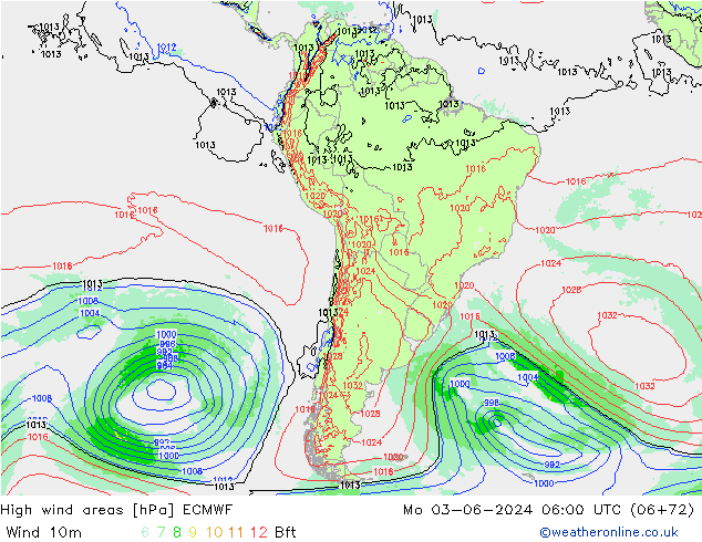 yüksek rüzgarlı alanlar ECMWF Pzt 03.06.2024 06 UTC