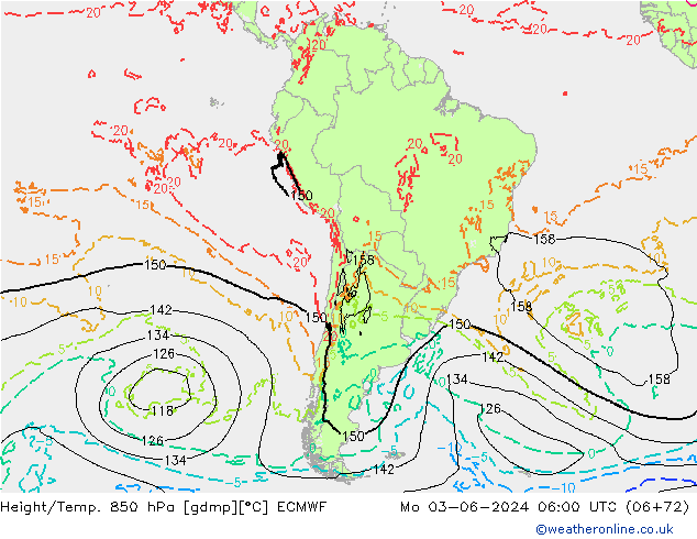 Z500/Rain (+SLP)/Z850 ECMWF Mo 03.06.2024 06 UTC