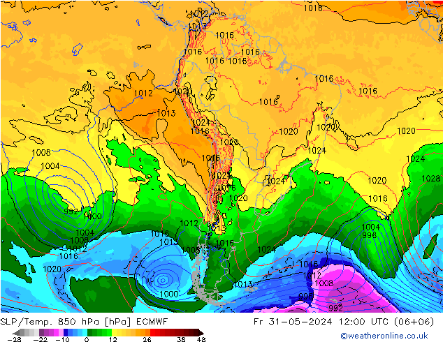 850 hPa Yer Bas./Sıc ECMWF Cu 31.05.2024 12 UTC