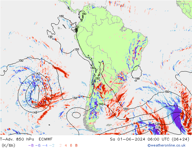 T-Adv. 850 hPa ECMWF za 01.06.2024 06 UTC