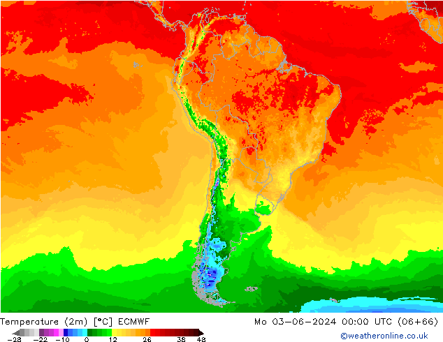 Temperature (2m) ECMWF Mo 03.06.2024 00 UTC