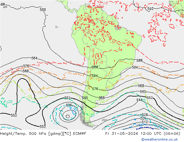 Z500/Rain (+SLP)/Z850 ECMWF ven 31.05.2024 12 UTC