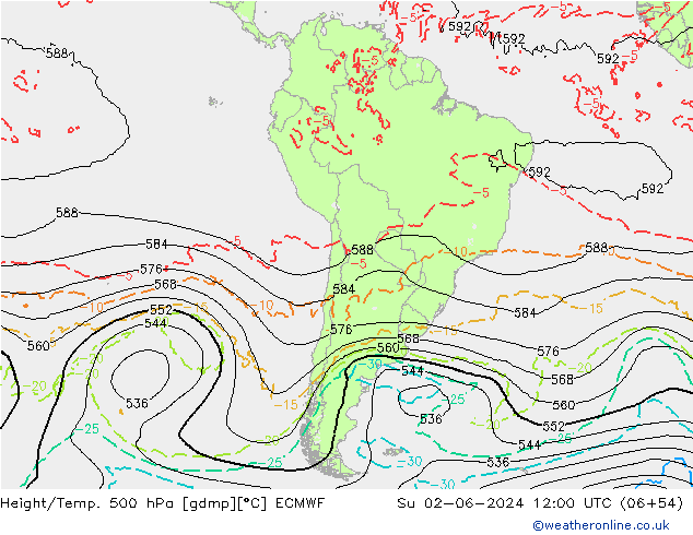 Z500/Rain (+SLP)/Z850 ECMWF dom 02.06.2024 12 UTC