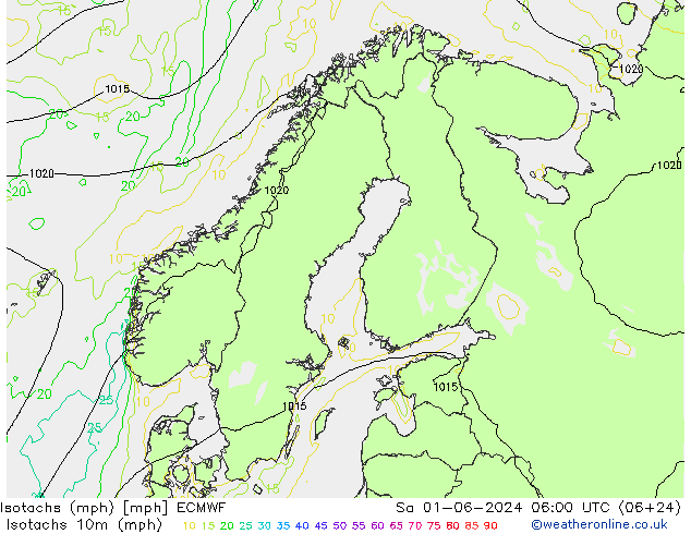 Izotacha (mph) ECMWF so. 01.06.2024 06 UTC