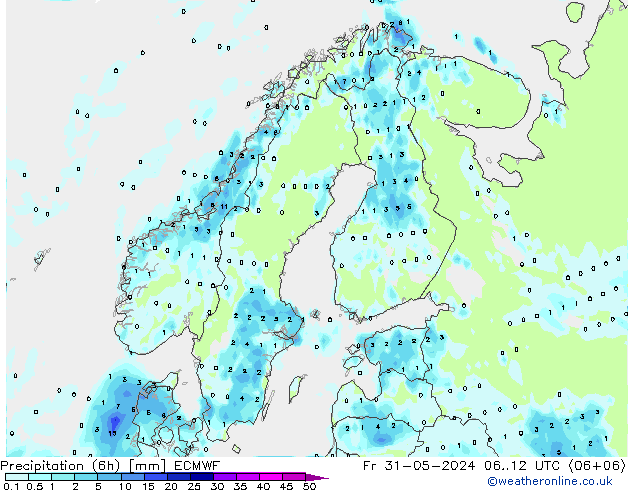 Precipitation (6h) ECMWF Fr 31.05.2024 12 UTC