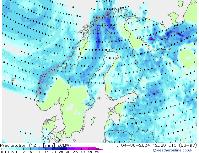 Totale neerslag (12h) ECMWF di 04.06.2024 00 UTC