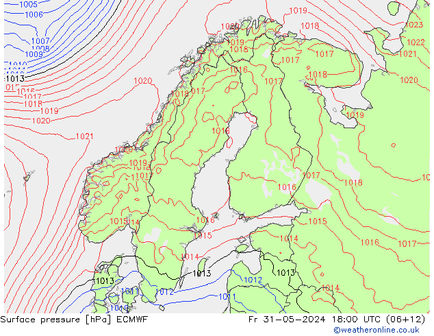 Surface pressure ECMWF Fr 31.05.2024 18 UTC