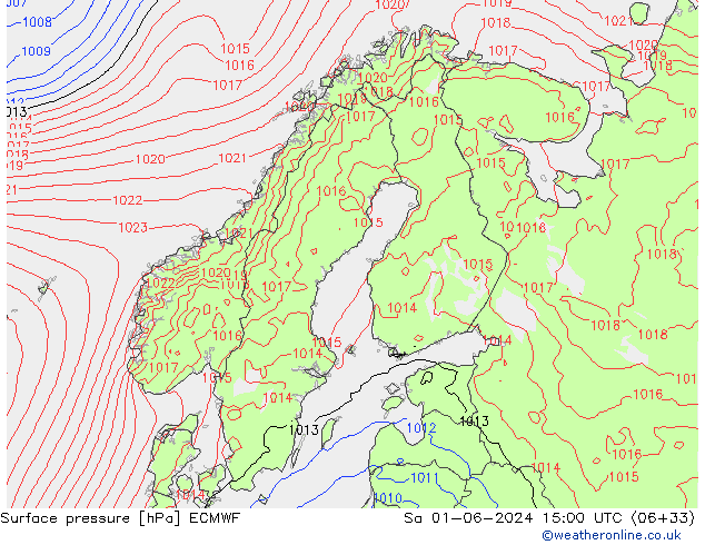 Surface pressure ECMWF Sa 01.06.2024 15 UTC