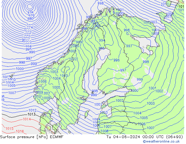 Surface pressure ECMWF Tu 04.06.2024 00 UTC