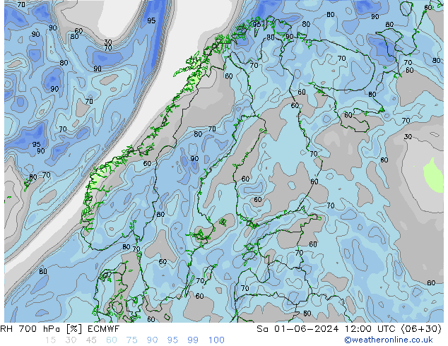 RH 700 hPa ECMWF Sa 01.06.2024 12 UTC