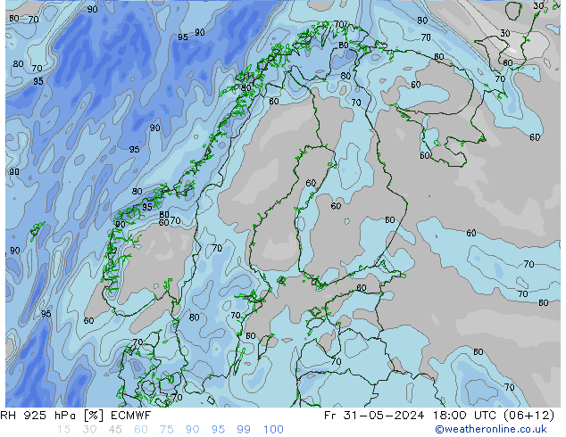 RH 925 hPa ECMWF ven 31.05.2024 18 UTC