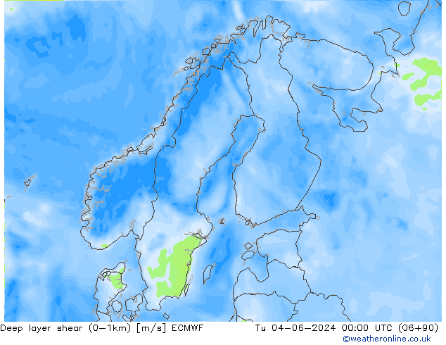 Deep layer shear (0-1km) ECMWF di 04.06.2024 00 UTC