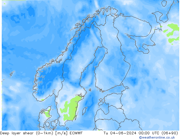 Deep layer shear (0-1km) ECMWF Sa 04.06.2024 00 UTC