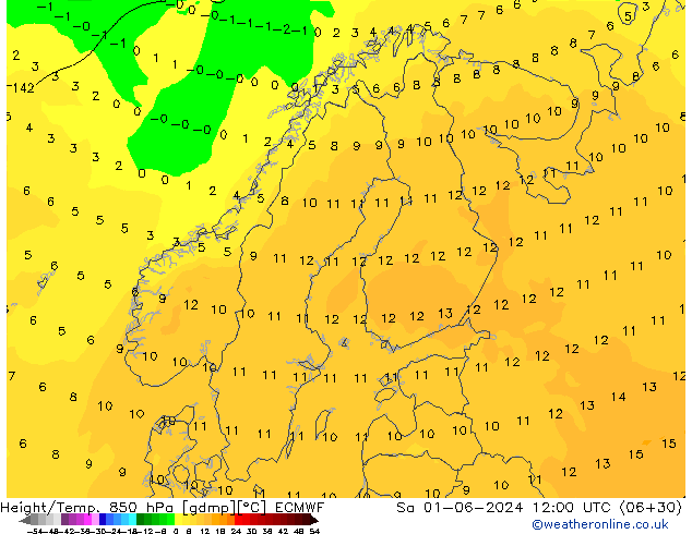 Z500/Rain (+SLP)/Z850 ECMWF Sa 01.06.2024 12 UTC