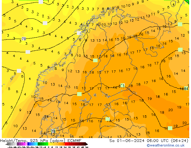 Géop./Temp. 925 hPa ECMWF sam 01.06.2024 06 UTC