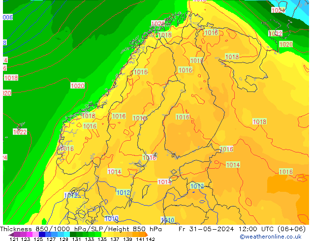 Espesor 850-1000 hPa ECMWF vie 31.05.2024 12 UTC