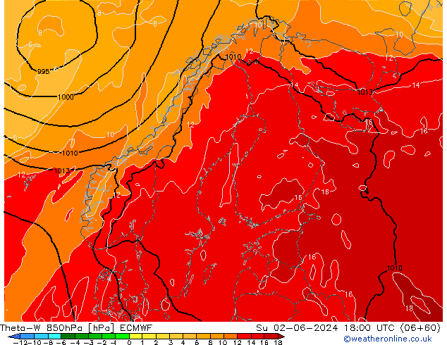 Theta-W 850hPa ECMWF dom 02.06.2024 18 UTC