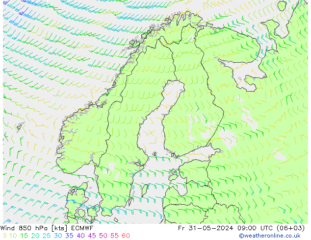 Vento 850 hPa ECMWF Sex 31.05.2024 09 UTC