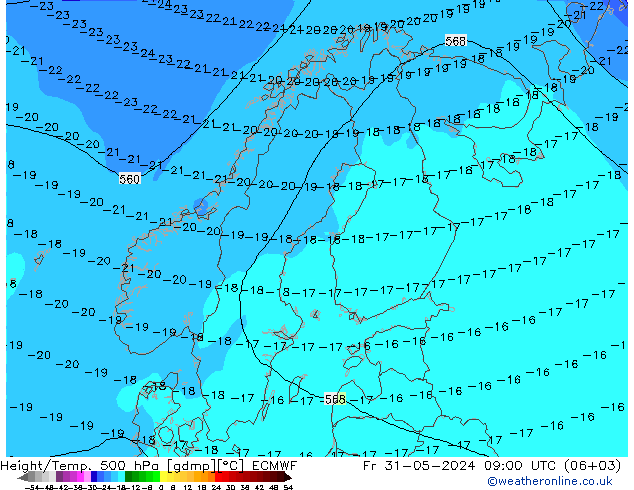 Height/Temp. 500 hPa ECMWF  31.05.2024 09 UTC