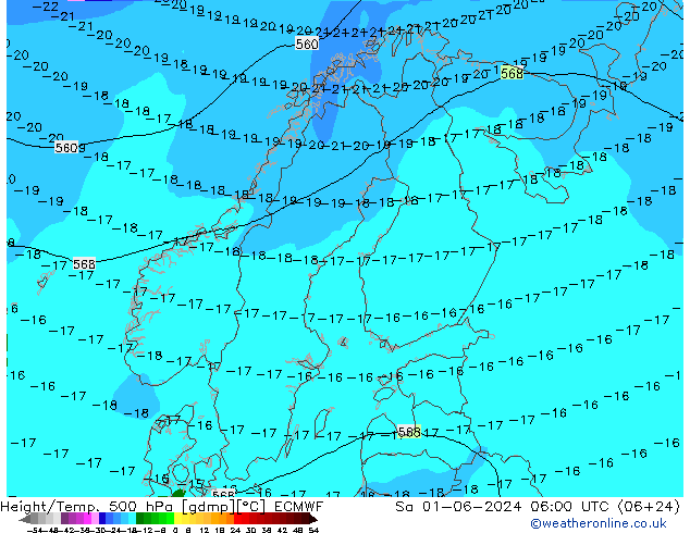 Z500/Rain (+SLP)/Z850 ECMWF 星期六 01.06.2024 06 UTC