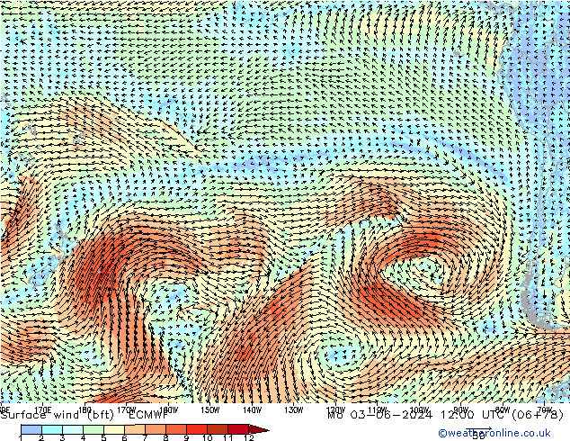 Surface wind (bft) ECMWF Mo 03.06.2024 12 UTC