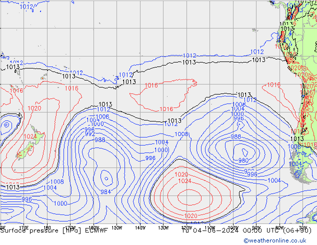 Surface pressure ECMWF Tu 04.06.2024 00 UTC