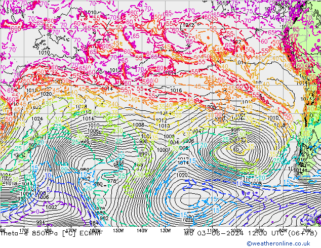 Theta-e 850гПа ECMWF пн 03.06.2024 12 UTC