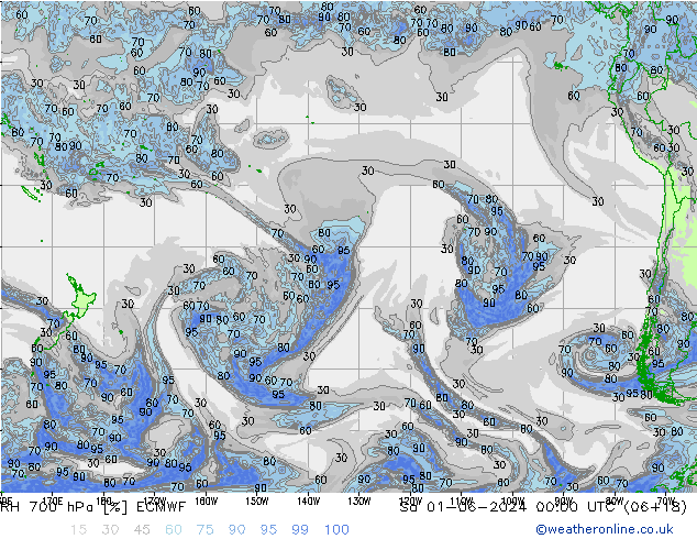 RH 700 hPa ECMWF so. 01.06.2024 00 UTC