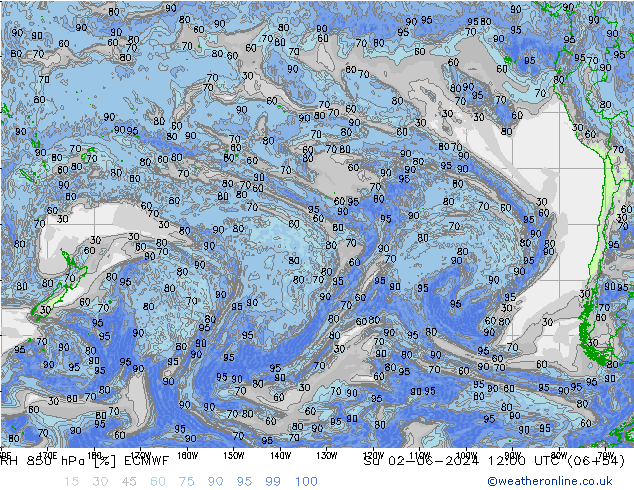 RH 850 hPa ECMWF Su 02.06.2024 12 UTC