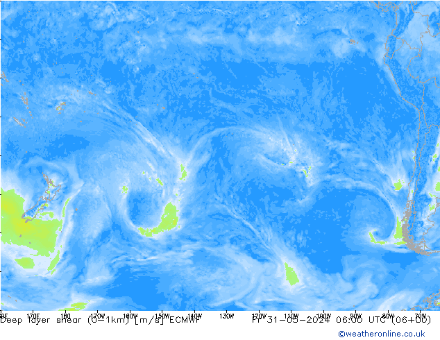 Deep layer shear (0-1km) ECMWF pt. 31.05.2024 06 UTC