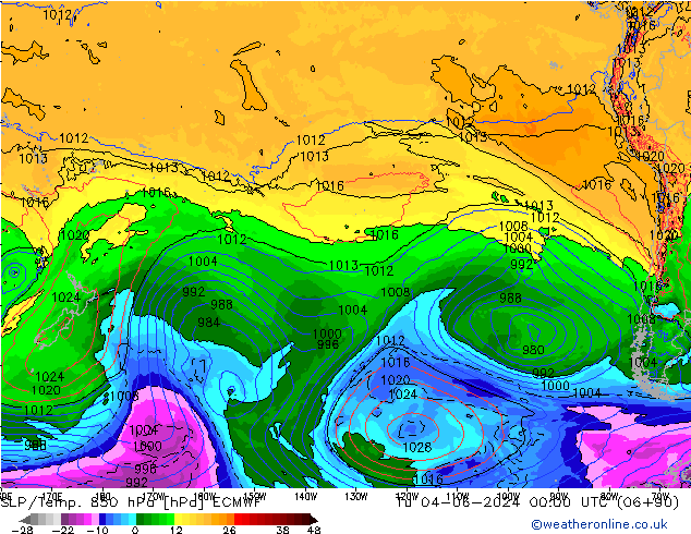 SLP/Temp. 850 hPa ECMWF Tu 04.06.2024 00 UTC