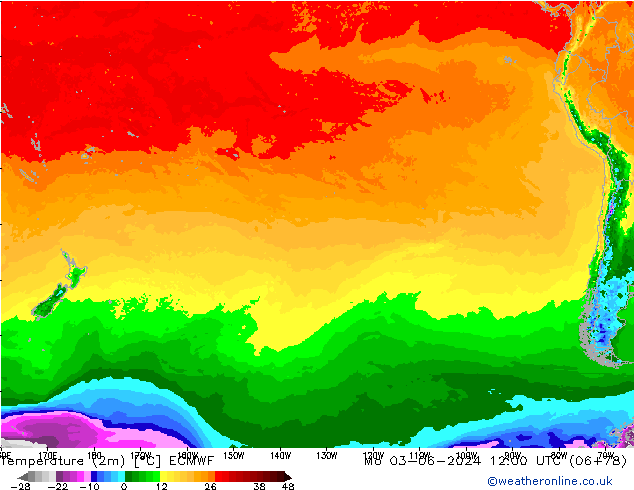 Temperature (2m) ECMWF Po 03.06.2024 12 UTC