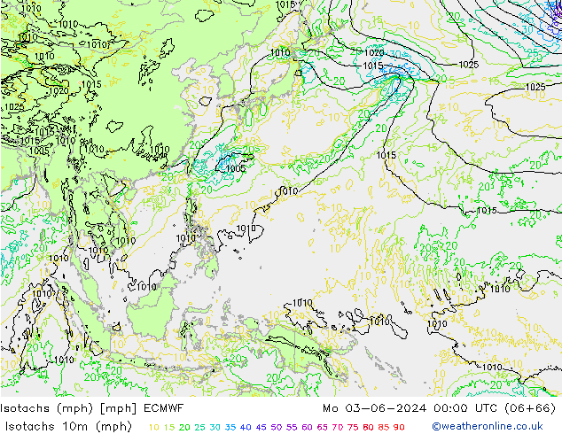 Isotachs (mph) ECMWF Seg 03.06.2024 00 UTC