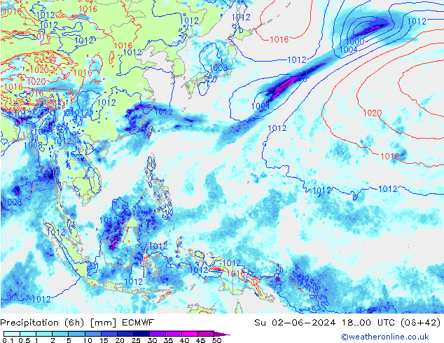 Précipitation (6h) ECMWF dim 02.06.2024 00 UTC