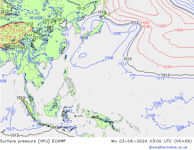 Surface pressure ECMWF Mo 03.06.2024 03 UTC