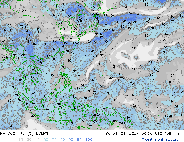 Humidité rel. 700 hPa ECMWF sam 01.06.2024 00 UTC