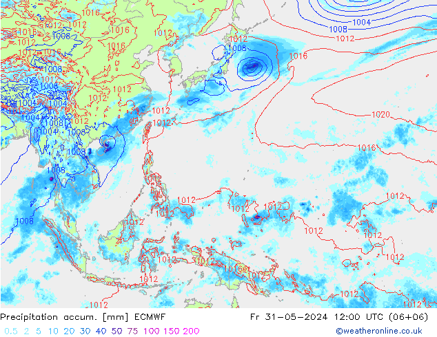 Precipitation accum. ECMWF Fr 31.05.2024 12 UTC