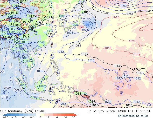 SLP tendency ECMWF Fr 31.05.2024 09 UTC